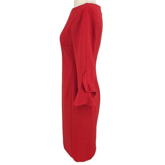 Karl Lagerfeld Paris Red Pencil Dress with Flare Ruffle Sleeve Size 0 S/M - Picture 3 of 6